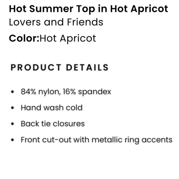 LOVERS AND FRIENDS HOT SUMMER TOP HOT APRICOT HALTER METALLIC RING BIKINI TOP - Picture 10 of 11
